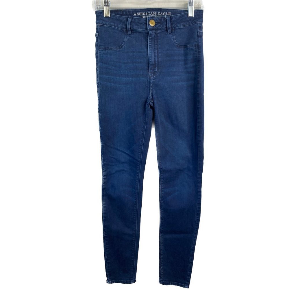 American Eagle Womens Mid Rise Dark Wash Blue Skinny Jeggings Size 4